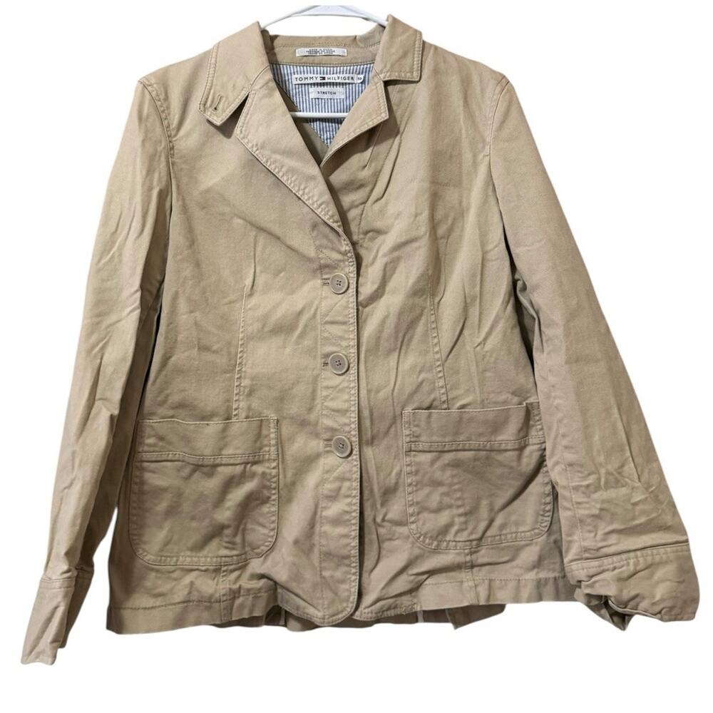 Tommy Hilfiger Stretch Women Size 10 Button Down Jacket Tan Cotton Blend READ‎